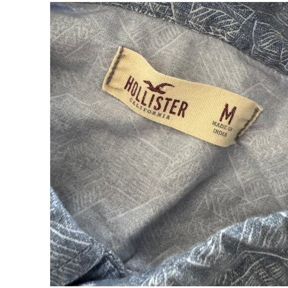 Hollister Mens Medium Blue Pattern Button Front Long Sleeve Cotton Shirt - Picture 3 of 8